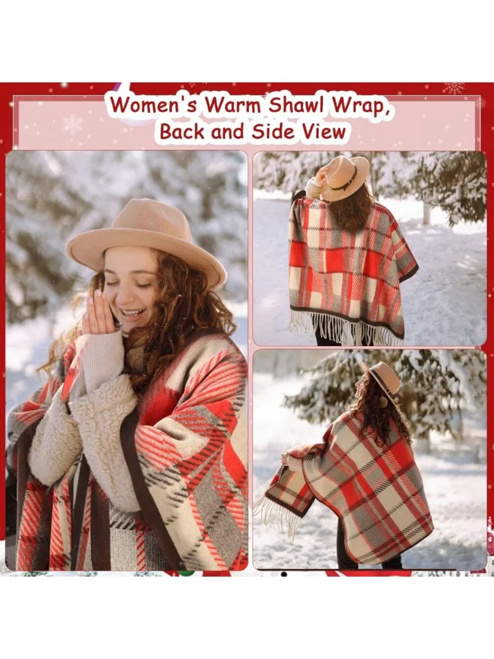 Cozy 3-Pack Christmas Poncho Shawl Wraps | Boho Plaid Soft Capes with Tassels